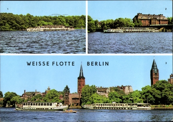 Ak Berlin Mitte, weiße Flotte, Luxusschiffe auf dem langen See, an Köpenicker Schloss und Becken