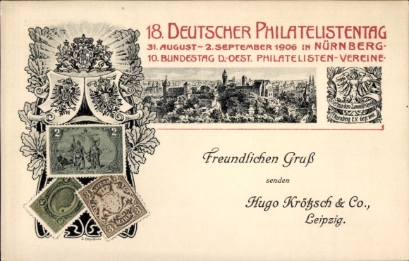 Postal stationery stamps Chromo-Litho Nuremberg, 18th German Philatelists’ Day 1906