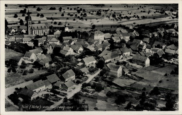 Postcard Sien on the Nahe, aerial photograph