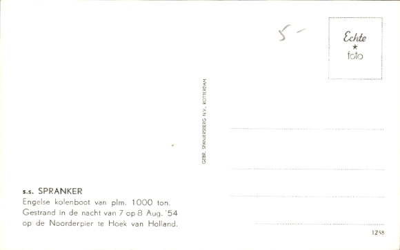 Postcard SS Spranker, Engelse kolenboot