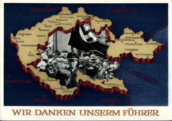 Postal stationery Postcard We thank our Führer, Sudetenland, Bohemia, Moravia, Hitler