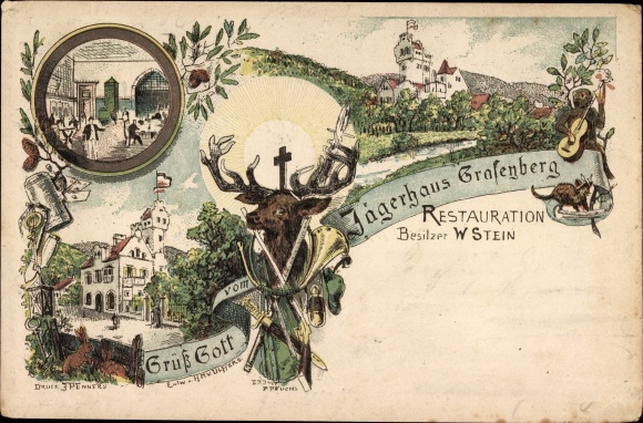 Chromo-Litho Grafenberg Düsseldorf North Rhine-Westphalia, restoration Jägerhaus, owner W. Stein