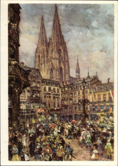 Ganzsachen Künstler Ak Köln am Rhein, Karneval, Festumzug, Dom