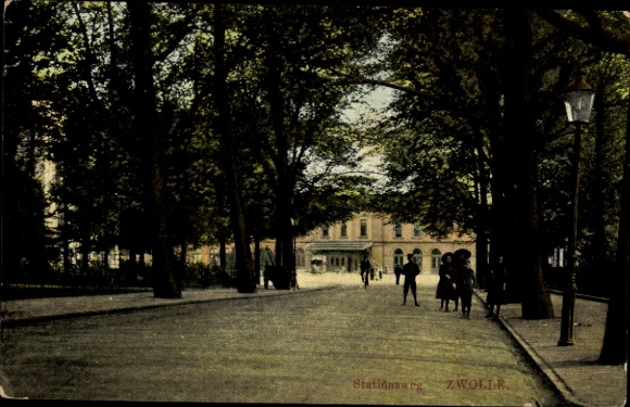 Postcard Zwolle Overijssel Netherlands, Stationsweg