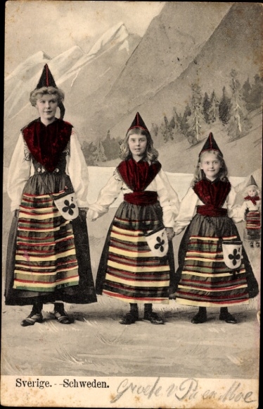 Postcard Sweden, folk costumes
