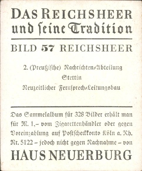 Collector's picture The Imperial Army and its tradition 57 Imperial Army, 2nd Prussia. News department Szczecin