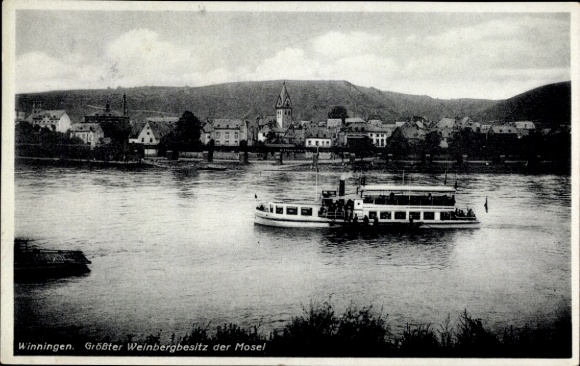 Postcard Winningen on the Moselle, general view, Moselle, ship