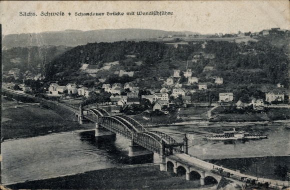 Ak Bad Schandau Sächsische Schweiz, Schandauer Brücke mit Wendischfähre