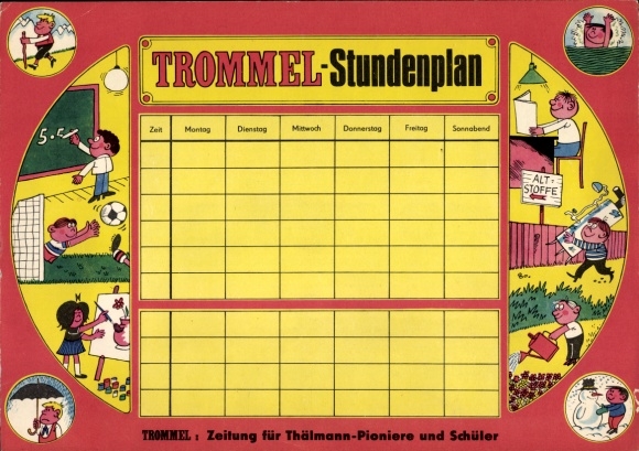Timetable DDR Trommler Zeitung for Thälmann pioneers and students, supplement around 1970