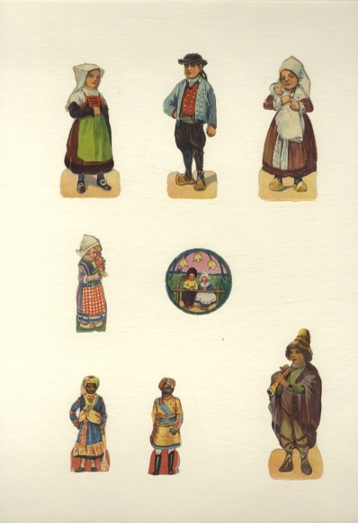 8 wafers children in traditional costume, 2 Indian men in typical clothing, approx. 8 x 3.5 to 3.5 x 3.5 cm