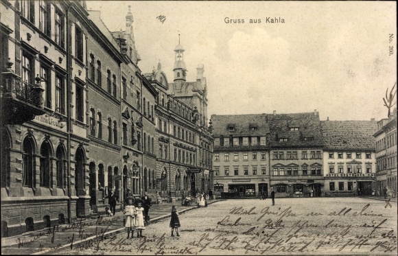 Postcard Kahla in Thuringia, market square, Gasthof zum Löwen, Hotel Deutsches Haus