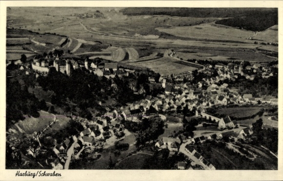 Postcard Harburg an der Wörnitz Swabia, aerial photograph