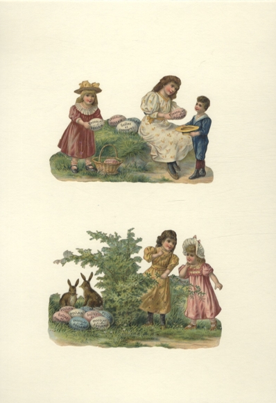2 wafer children with colorful Easter eggs and bunnies, each approx. 8.5 x 13 cm