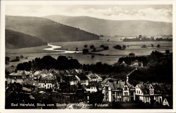 Postcard Bad Hersfeld in Hesse, view from the town tower to the Fulda valley