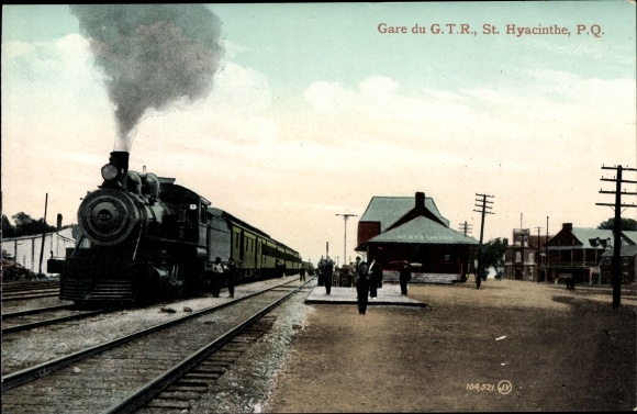 Ak Saint Hyacinthe Quebec Kanada, Bahnhof, Gleisseite, Dampflok