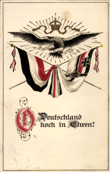Postcard Germany highly honored, flags, eagle
