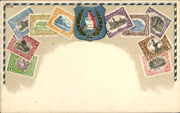 Stamps Coat of Arms Postcard Guatemala