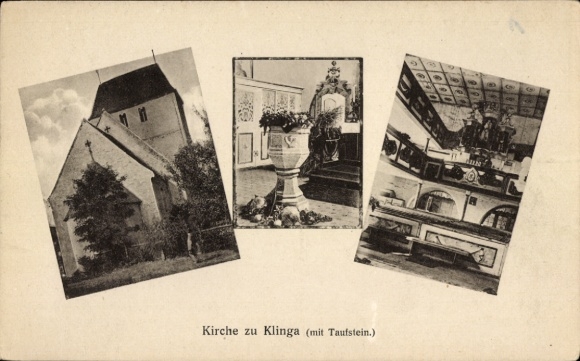 Ak Klinga Parthenstein in Sachsen, Kirche, Taufstein