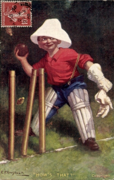 Artist Postcard Kinsella, E., Boy Throwing Ball, Cricket