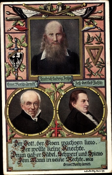 Kunstenaarskaart Turnvater Friedrich Ludwig Jahn, dichter Ernst Moritz Arndt, Joh. Gottlieb Fichte