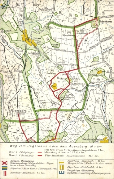 Maps Postcard Jägerhaus Bermsgrün Schwarzenberg in the Ore Mountains, way to the Auersberg