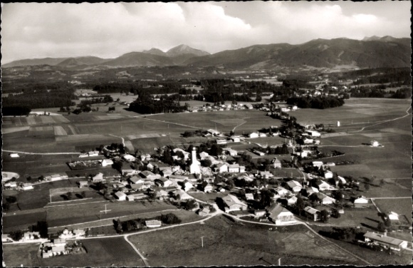 Postcard Waakirchen in Upper Bavaria, aerial photograph