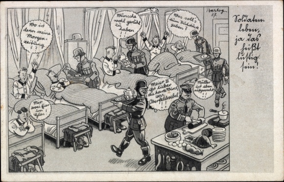 Artist PC Barlog, soldier&#39;s life means being funny, Wehrmacht, officer, bedroom, II. WW