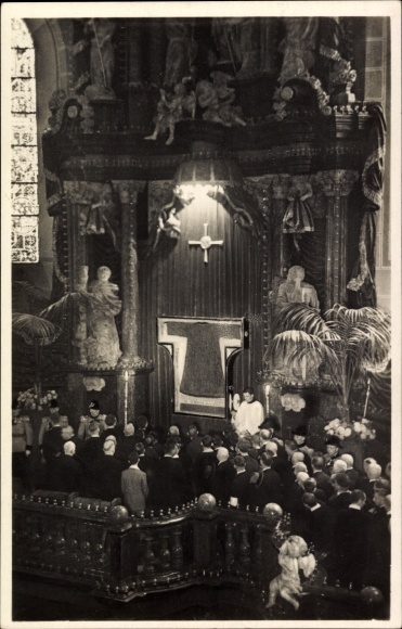 Postcard Trier im Moseltal, cathedral, opening ceremony at the exhibition of St. Rock&#39;s 1933