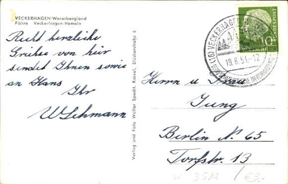 Postcard Veckerhagen Reinhardshagen on the Weser Hesse, ferry Veckerhagen Hemeln