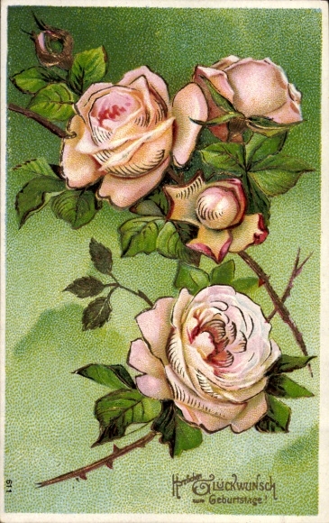 Reliëf Ak Gefeliciteerd Verjaardag, Rozen