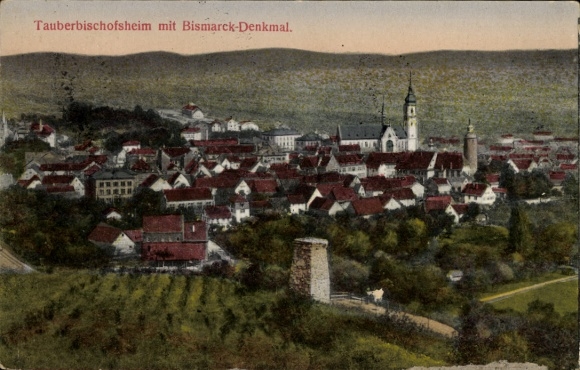 Postcard Tauberbischofsheim in Baden, Panorama with Bismarck Monument