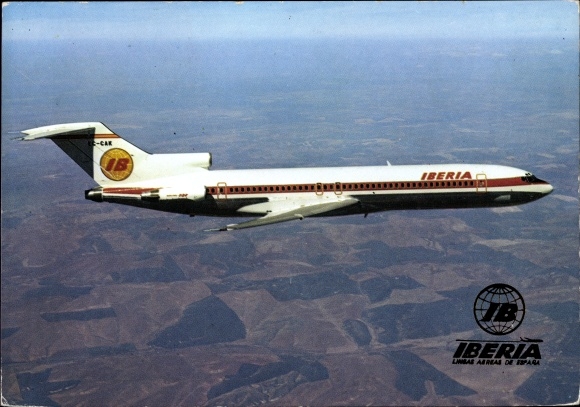 Postcard Spanish passenger plane, Iberia, Boeing 727 256