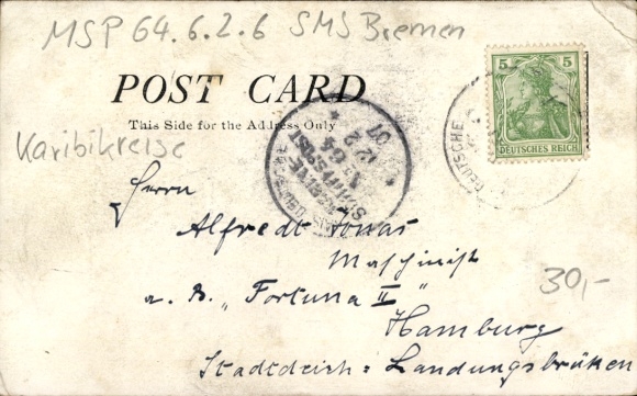 Znaczek KP Marinepost MSP nr 64.6.2.6, SMS Bremen, wycieczka na Karaiby