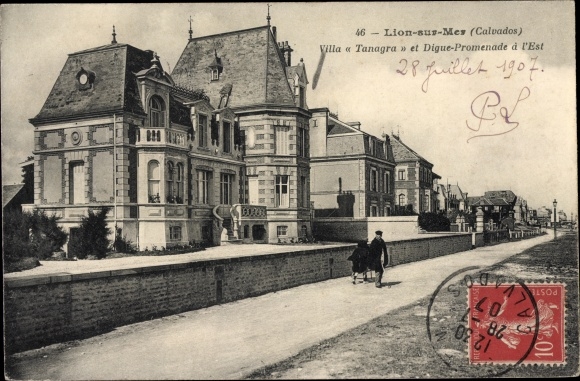 Ak Lion sur Mer Calvados, Villa Tanagra et Digue Promenade a l'Est