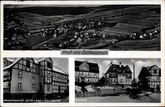 Postcard Eschenstruth Helsa in Hesse, vicarage, grocery store, general view of the site