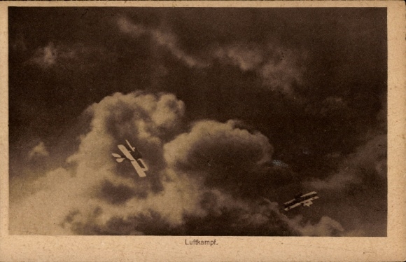 Postcard German military aircraft in air combat
