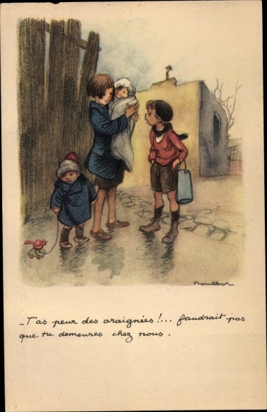 Artist Postcard Poulbot, Franciscque, You're afraid of spiders, Ligue Nationale against the Taudis