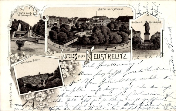 lito Neustrelitz w Meklemburgii, rynek, ratusz, zabytek, Pałac Wielkiego Księcia, ogrody pałacowe
