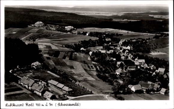 Postcard Rodt Loßburg in the Black Forest, climatic health resort Rodt, 700 m above sea level, aerial photograph, Black Forest