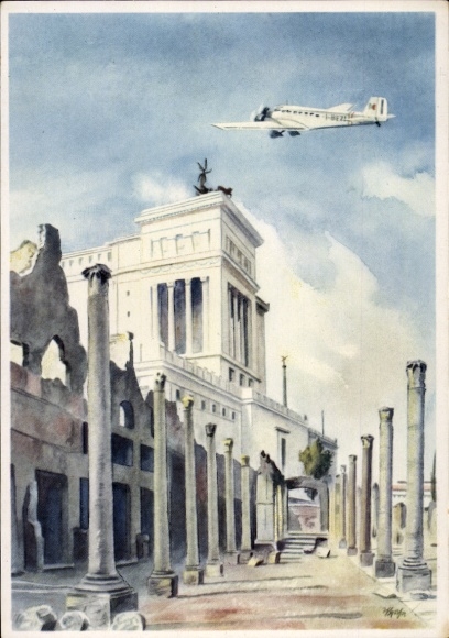 Künstler Ak Pioniere des Weltluftverkehrs, Junkers Ju 52 Flugzeug, italienisches Nationaldenkmal