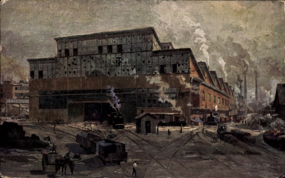 Kunstenaarskaart Essen in het Ruhrgebied, gietstaalfabriek, persconstructie II