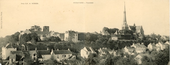 Postcard Pithiviers Loiret, panoramic view, church, city view,