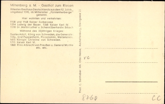 Ak Miltenberg am Main in Unterfranken, Gasthof zum Riesen