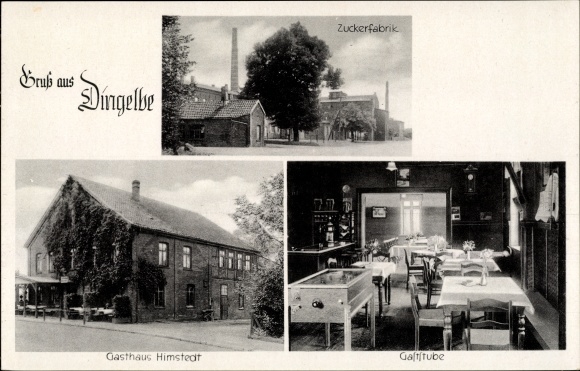 Postcard Dingelbe Schellerten in Lower Saxony, sugar factory, inn Himstedt