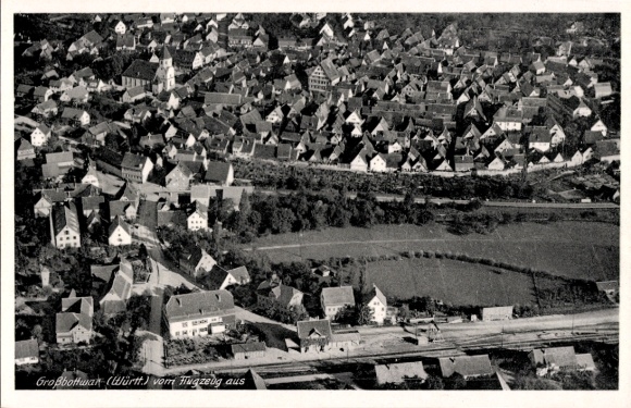 Ak Großbottwar in Württemberg, Fliegeraufnahme, Stadt und Kirche, Bahnhof