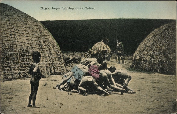 Chłopcy KP Negro walczący o monety, typy ludowe ideowe