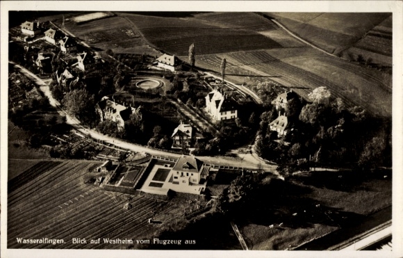 Postcard Wasseralfingen Aalen in the Ostalbkreis Württemberg, Westheim, aerial photograph
