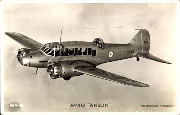 Postcard passenger aircraft K6152, Avro Anson