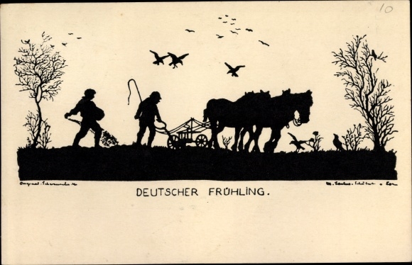 Paper cut artist PC Sachse Schubert, W., German spring, farmers, plow