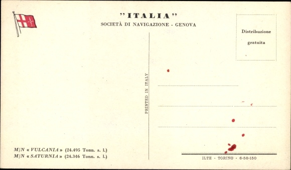 Postcard Italian Line, MN Vulcania, MN Saturnia, steamship